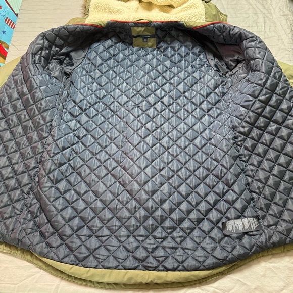 Tommy Hilfiger Womens Faux Fur Trim Hood Snap Button Parka Jacket Olive Large - Picture 9 of 12